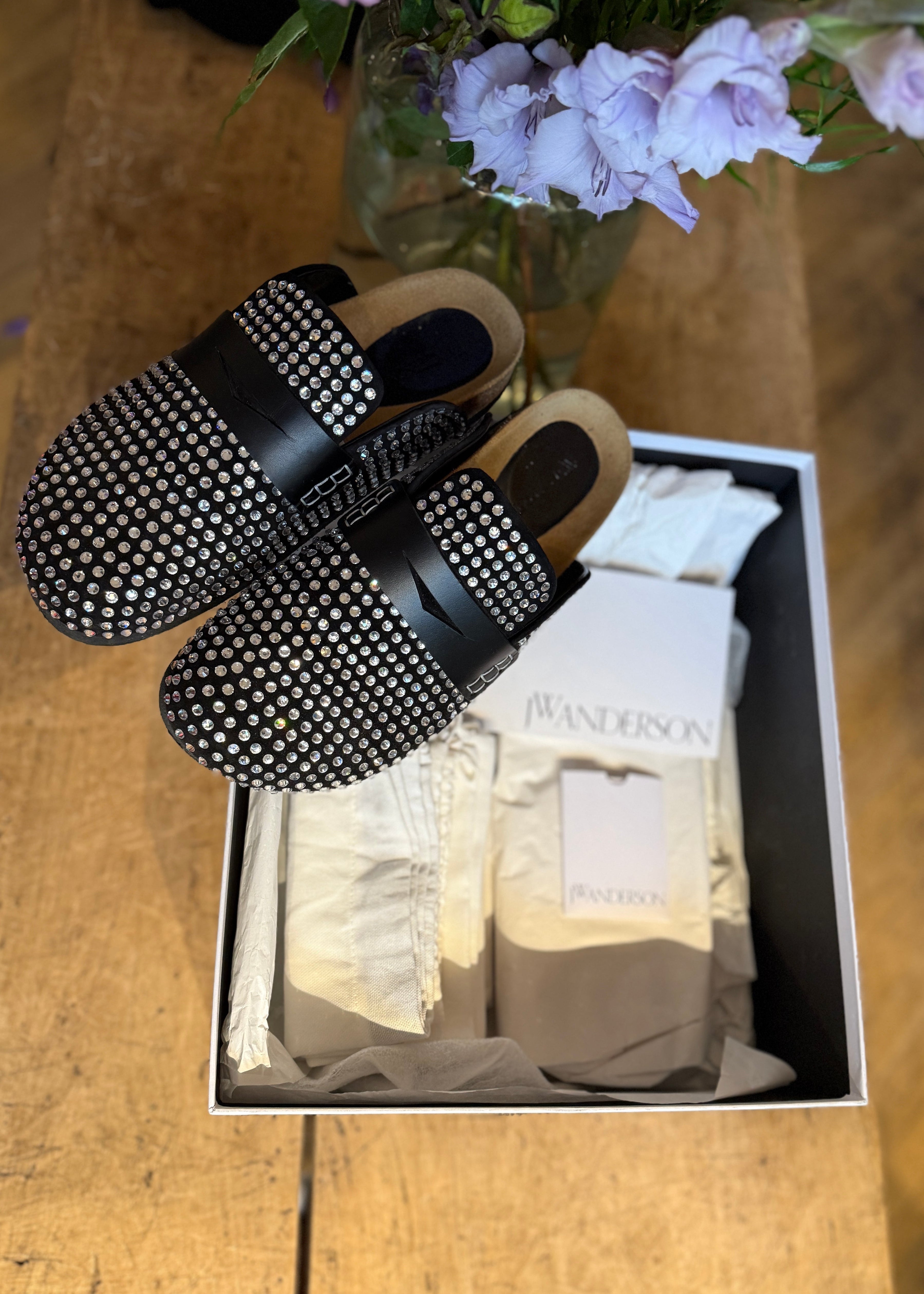 Calf Suede Crystal Clogs