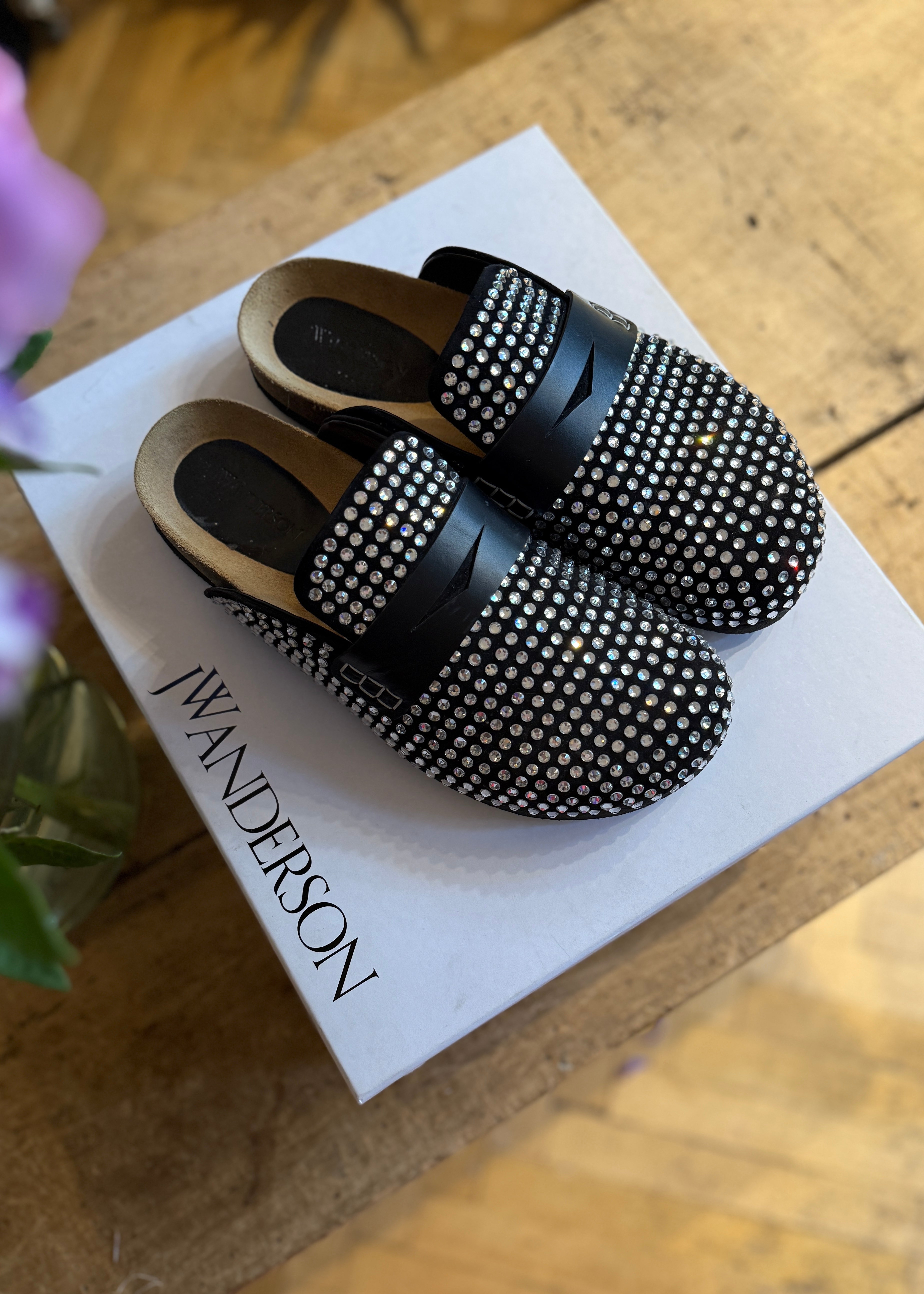 Calf Suede Crystal Clogs