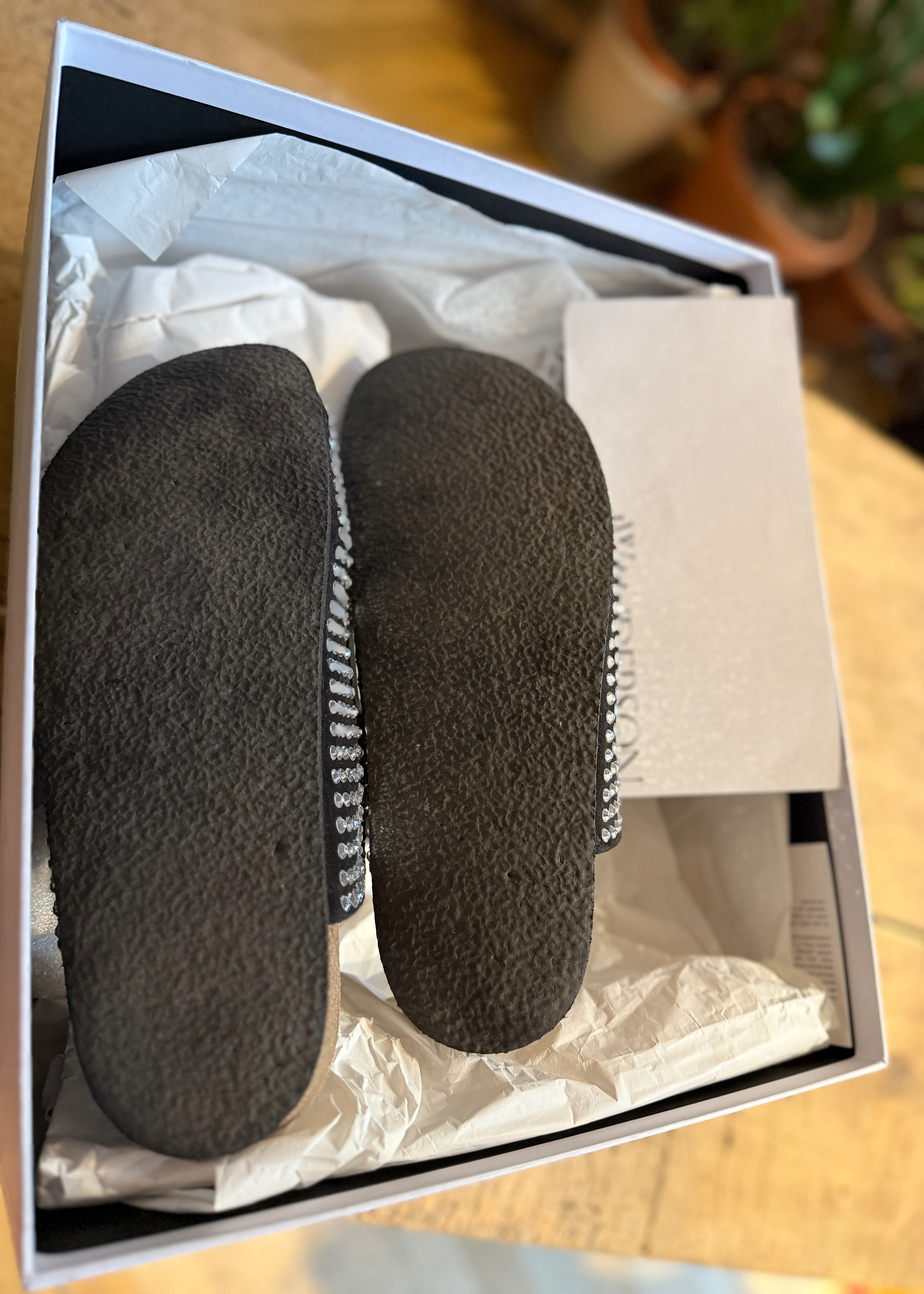 Calf Suede Crystal Clogs