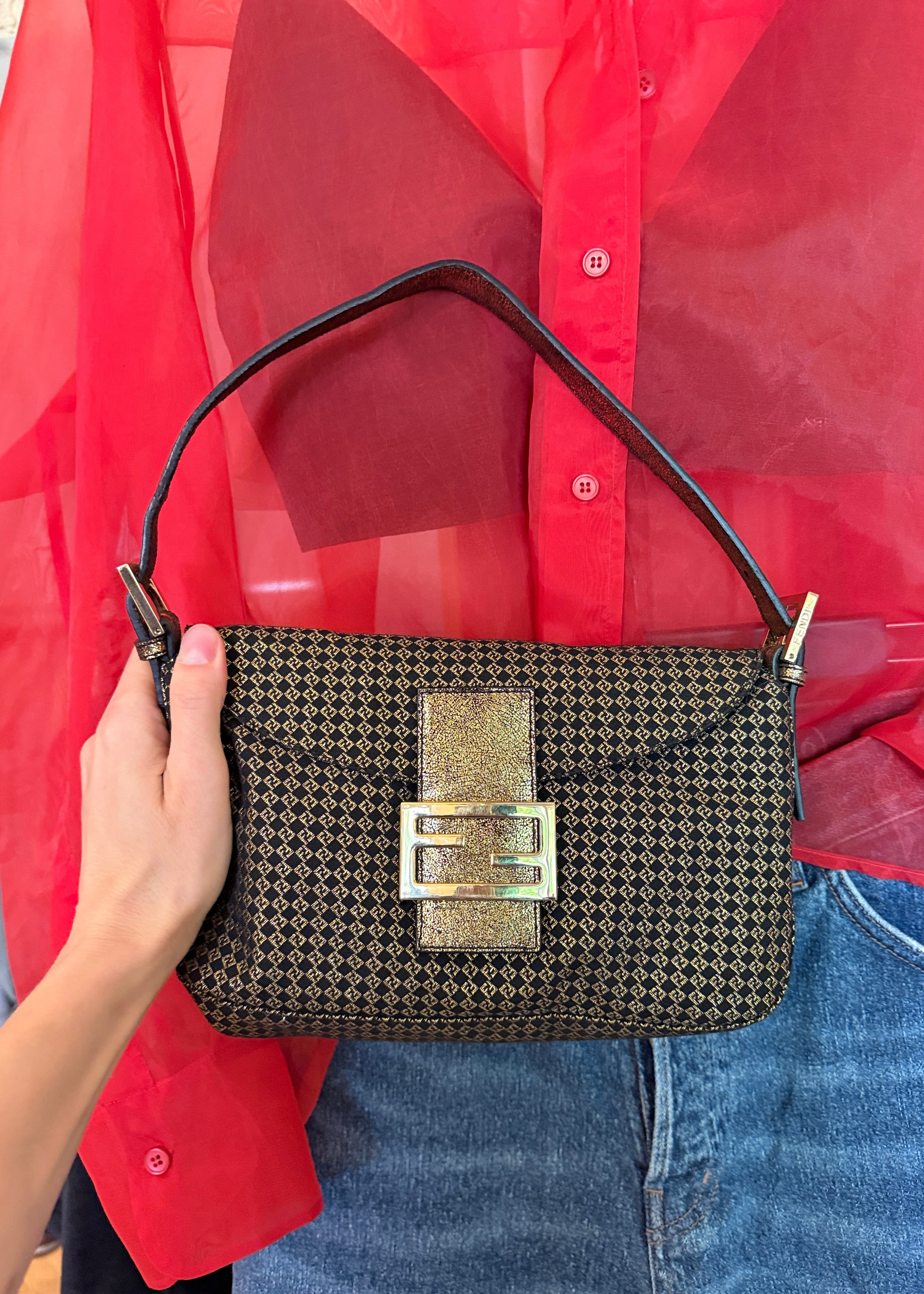 Fendi Zucchino FF Mama Baguette Tasche in gold mit Zucchino Muster