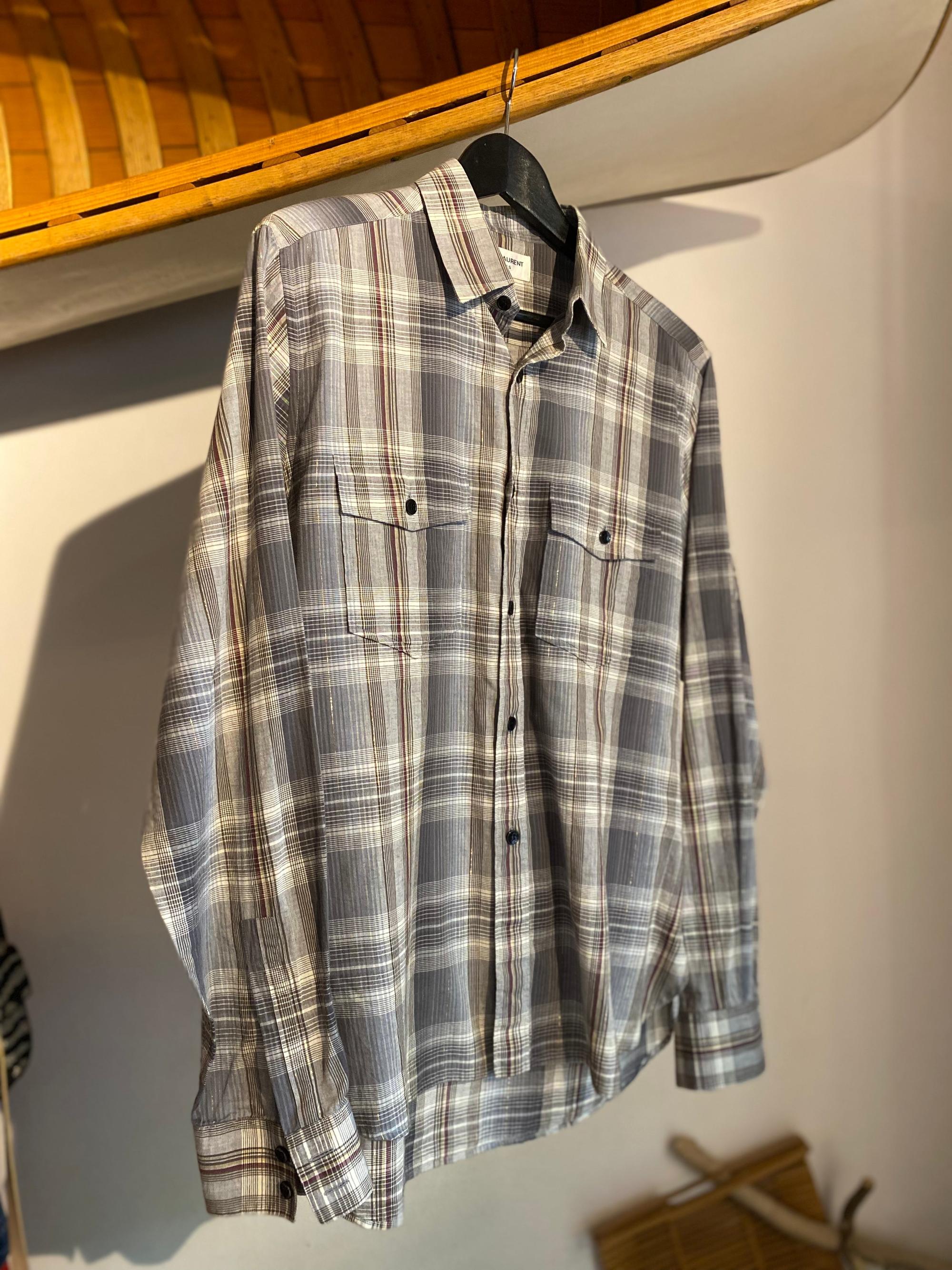 Saint Laurent Karo - Hemd mit Lurex Fäden Second Hand – Dear Berlin