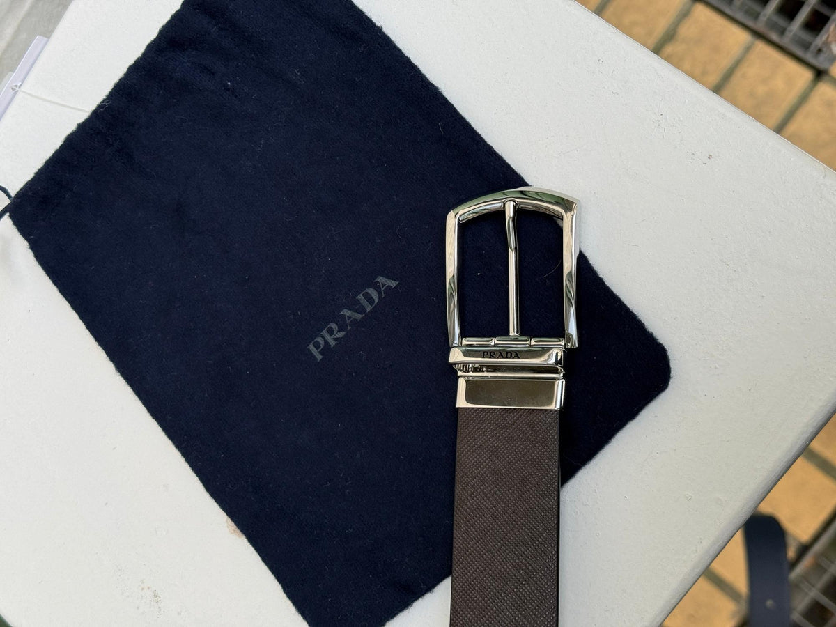 Prada Wendbarer Leder Gürtel, silberne Schnalle Second Hand – Dear Berlin