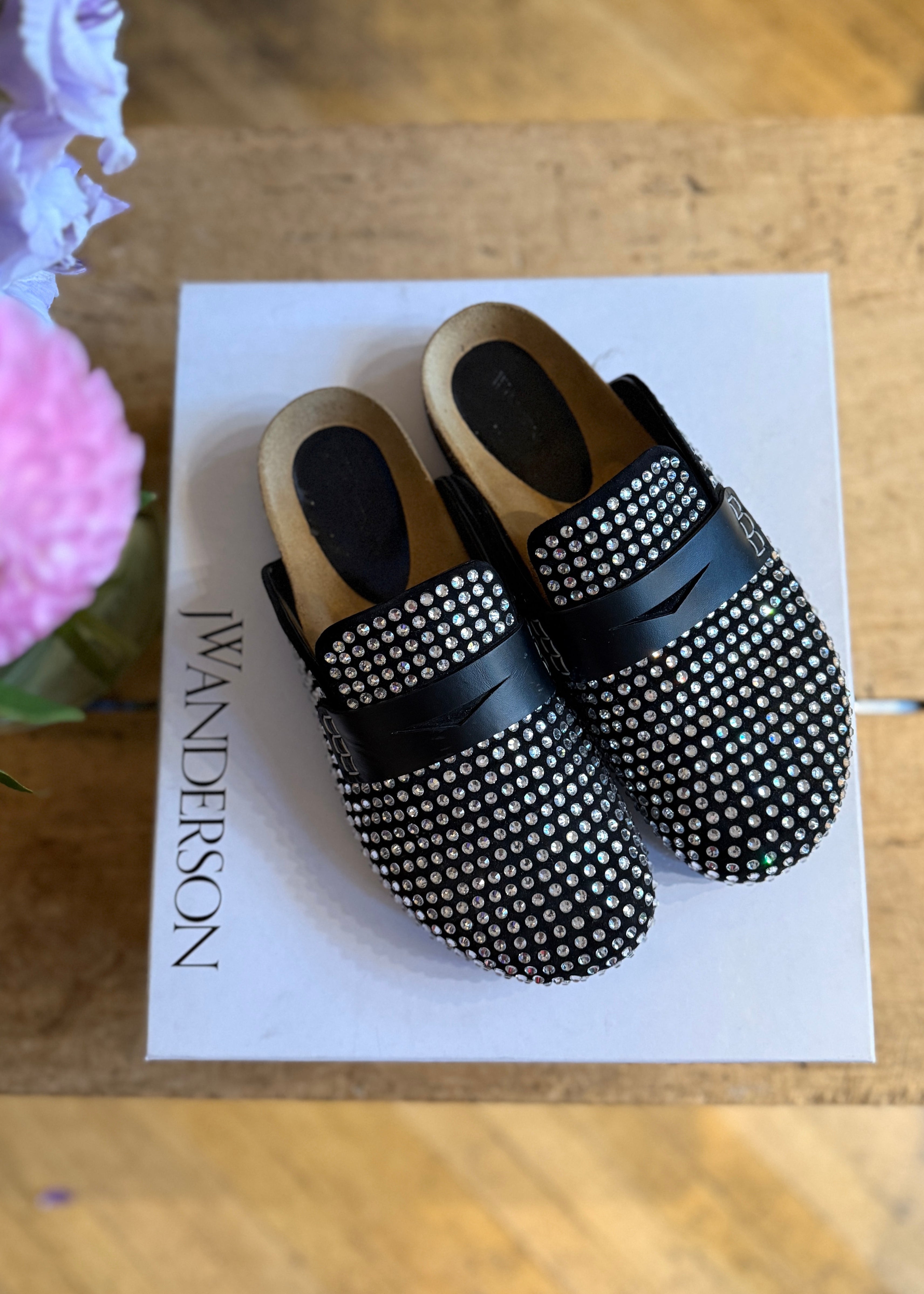 Calf Suede Crystal Clogs