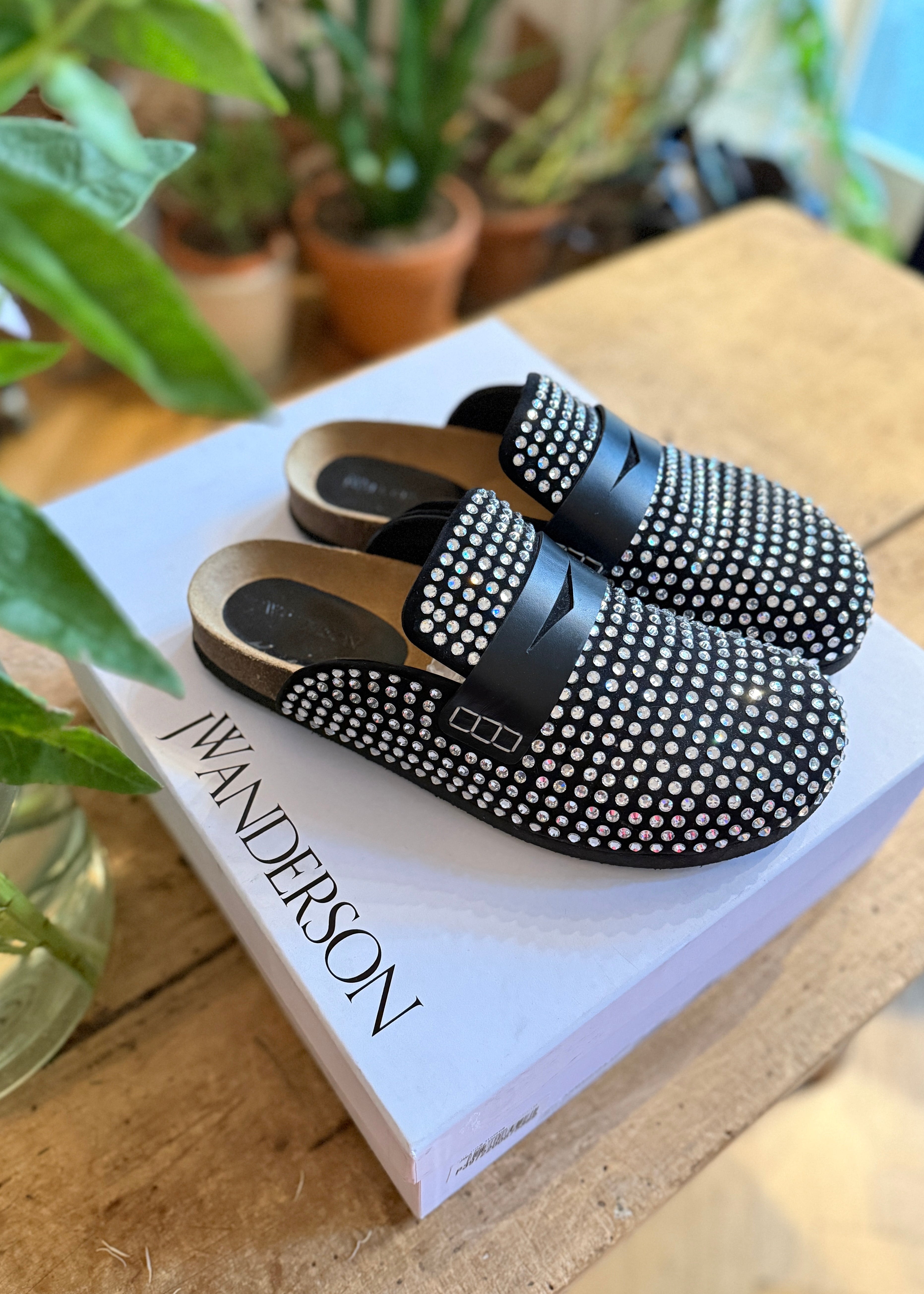 Calf Suede Crystal Clogs
